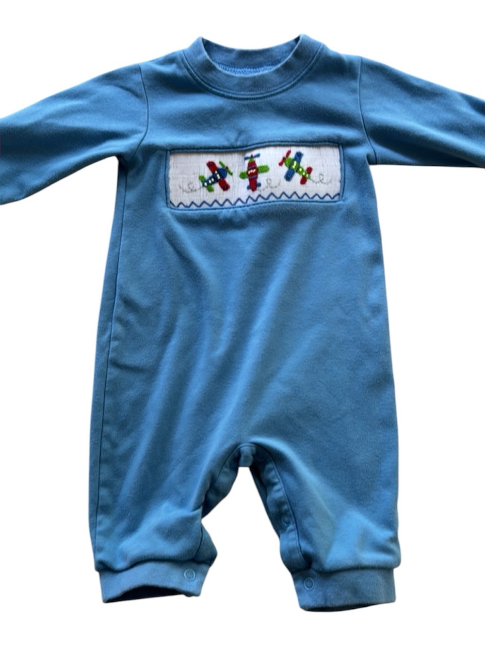 Zuccini Kids Blue Airplane Smocked One-Piece 3M